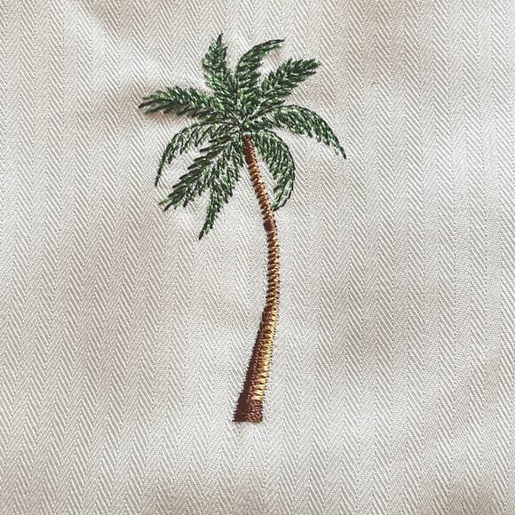 NWT Men’s CARIBBEAN Ivory Short Sleeve Shirt w Embroidered Palm Tree Sz L $89 - Picture 6 of 10
